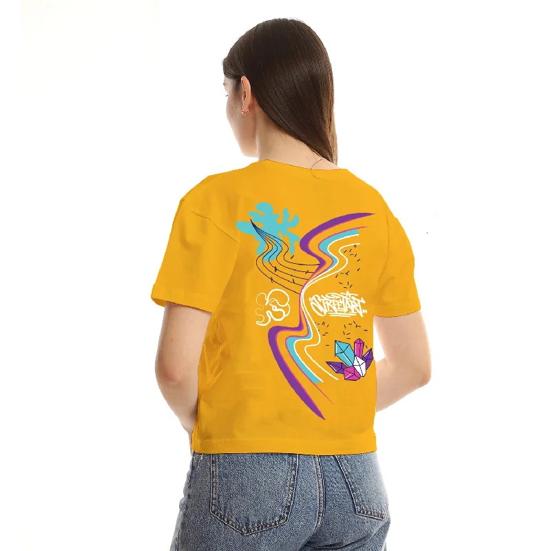 Street Art Women cropped SS T-shirt - Yellow Rayon Fabric Velvet Fabric Corduroy Fabric Street Art Women cropped SS T-shirt - Yellow Rayon Fabric Velvet Fabric Corduroy Fabric