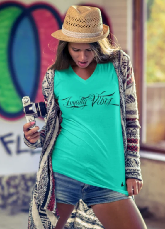 Street Verse Logo V-Neck Tee Silk Blend Satin Velvet
