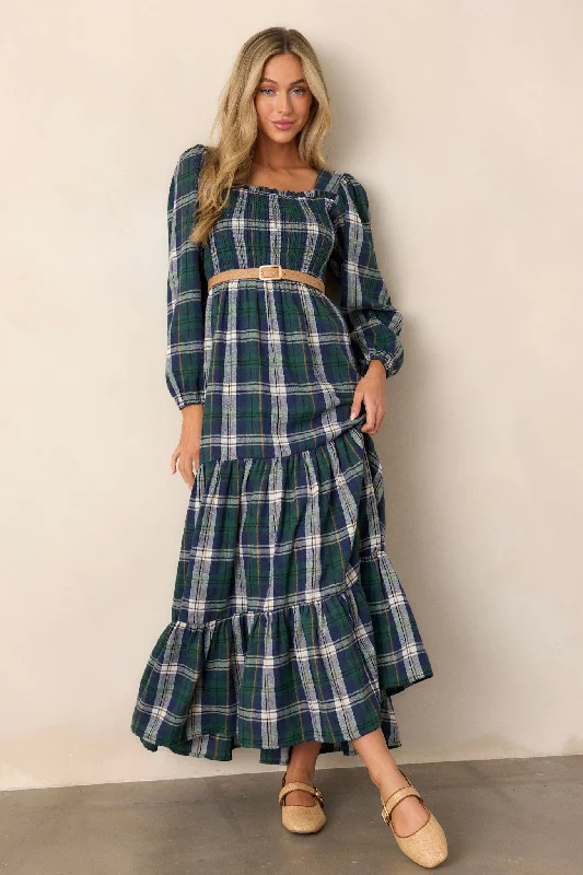 Sweet Sentiments Forest Green Plaid Maxi Dress Trendy Satin Maxi Dress