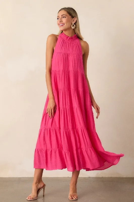 Take Me Dancing Hot Pink Maxi Dress Stylish Maxi Dress with Pleats