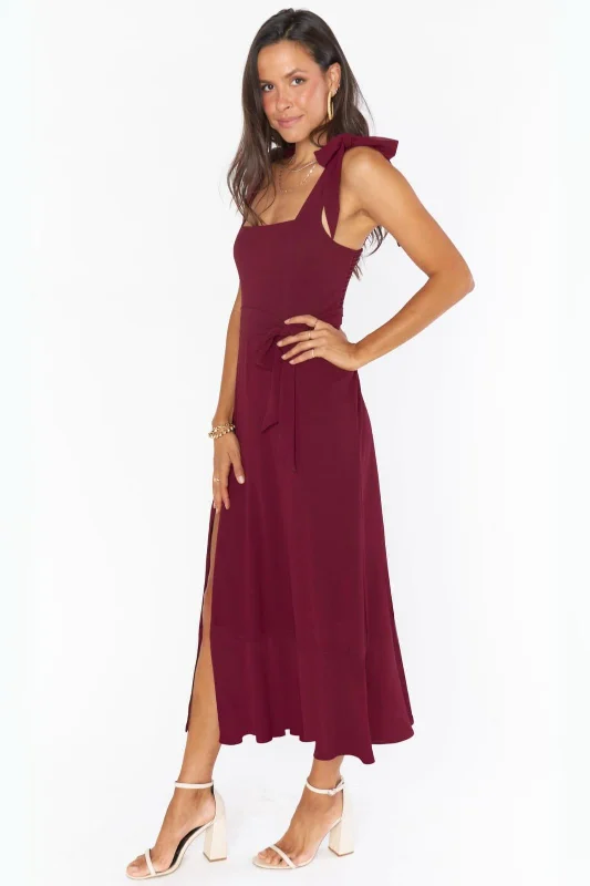Tie strap maxi dress with slit- Burgundy Cozy Longline Maxi Dress