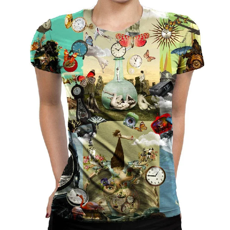 Time Flies Womens T-Shirt Asymmetrical Pockets Print