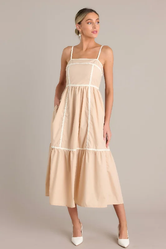 Timeless Charm Beige Square Neck Maxi Dress Trendy A-Line Maxi Dress