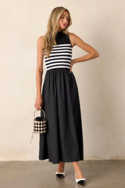 Timeless Treasures Black Sleeveless Striped Maxi Dress Stylish A-Line Maxi Dress