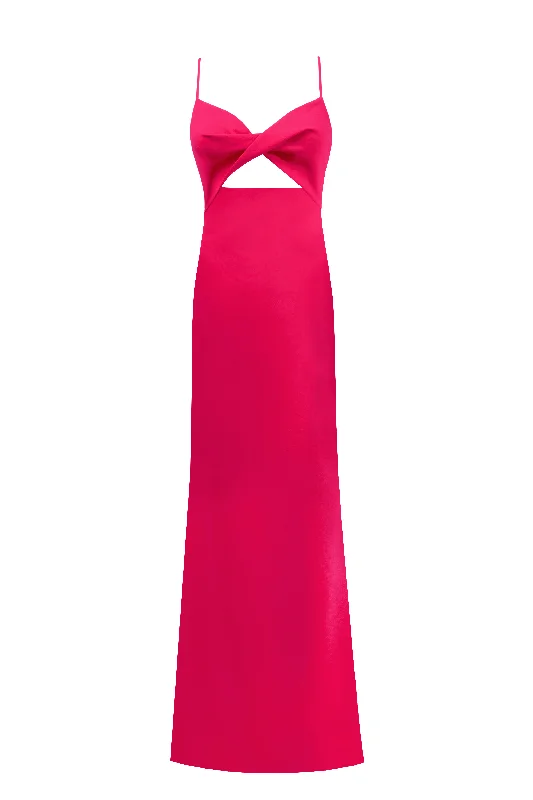 Twisted cutout fuchsia bodice maxi dress Fashionable Layered Maxi Dress