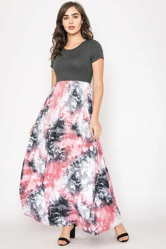 Two Tone Tie Dye Maxi Dress Stylish Off-Shoulder Maxi Dress