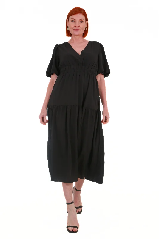 V-Neck maxi dress short sleeve- Black