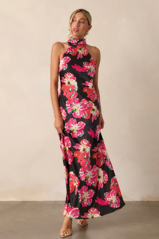 Vibrant Daze Black Floral Maxi Dress Chic Button-Up Maxi Dress