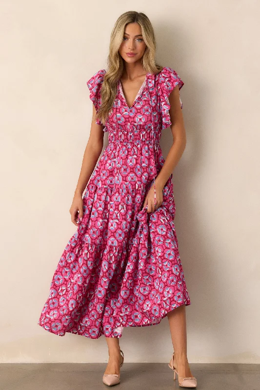 Vintage Vow Pink Ruffle Sleeve Maxi Dress Classic A-Line Maxi Dress