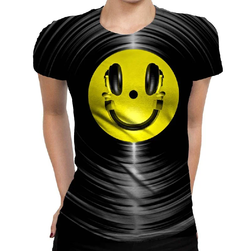Vinyl Headphone Womens T-Shirt Fitted T-Shirt Seamless Stretchy