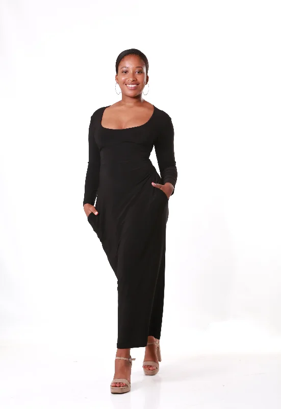 Waist Cinching Maxi Dress- Black