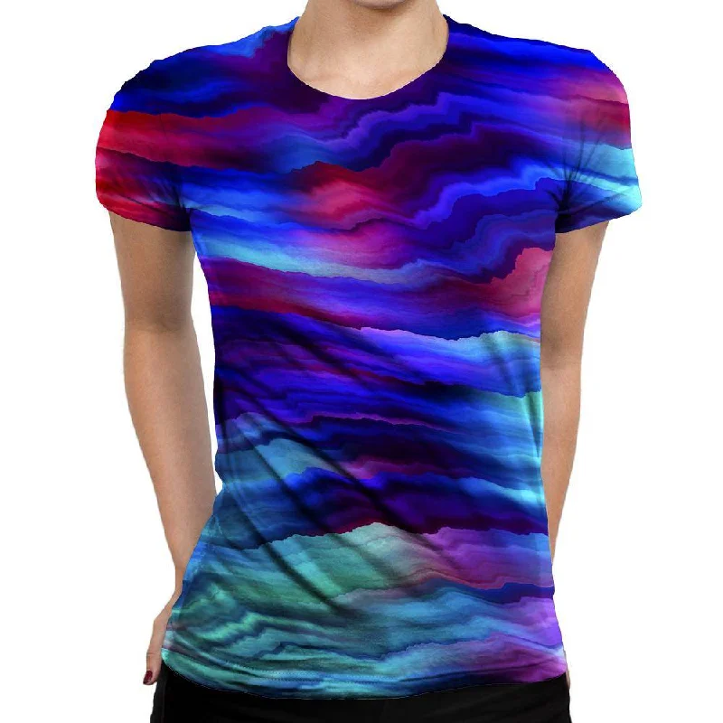 Wavy Womens T-Shirt Hooded Caped Shawl Collar
