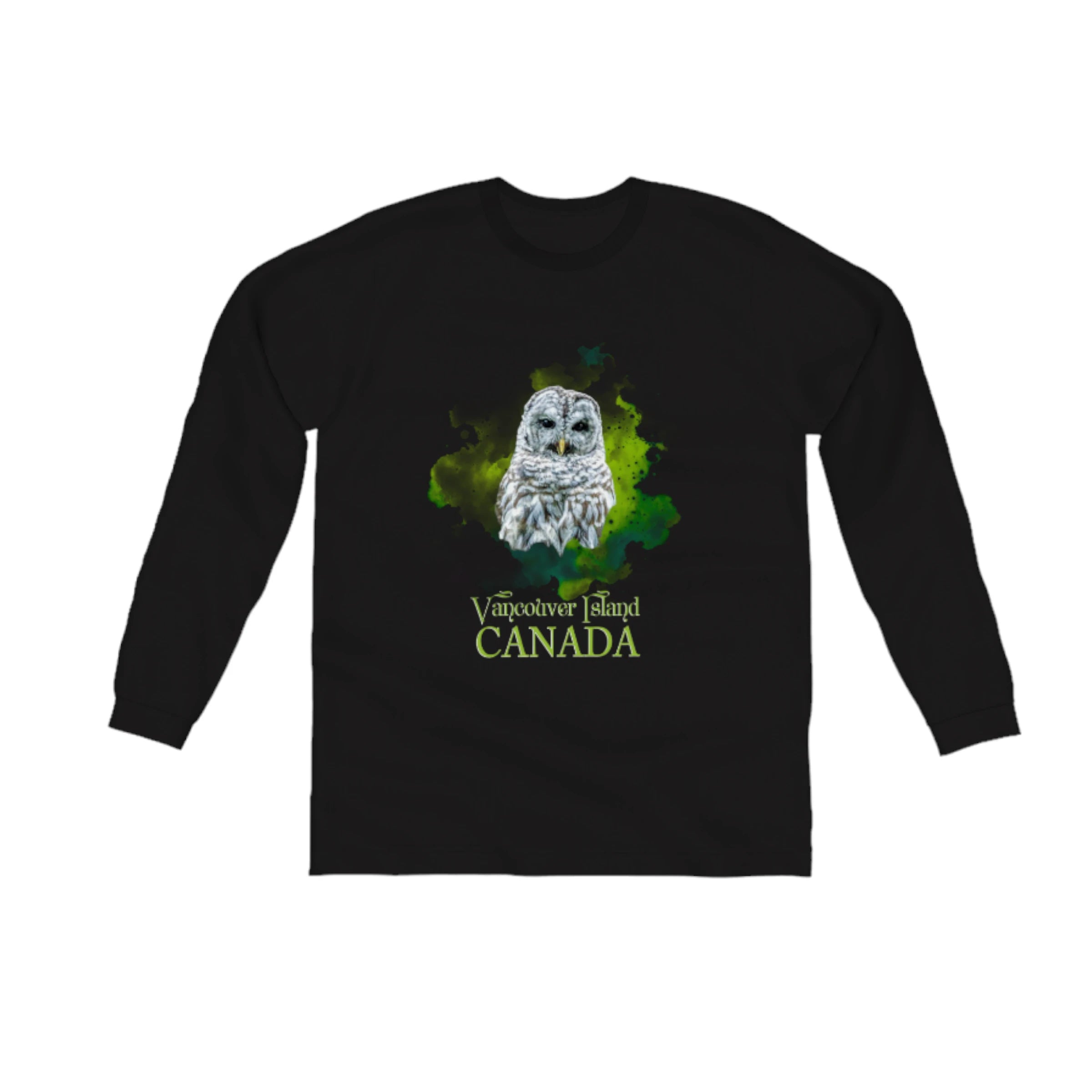 Wise Owl Vancouver Island Canada Comfort Long Sleeve Unisex T-shirt Silk Blend Satin Velvet