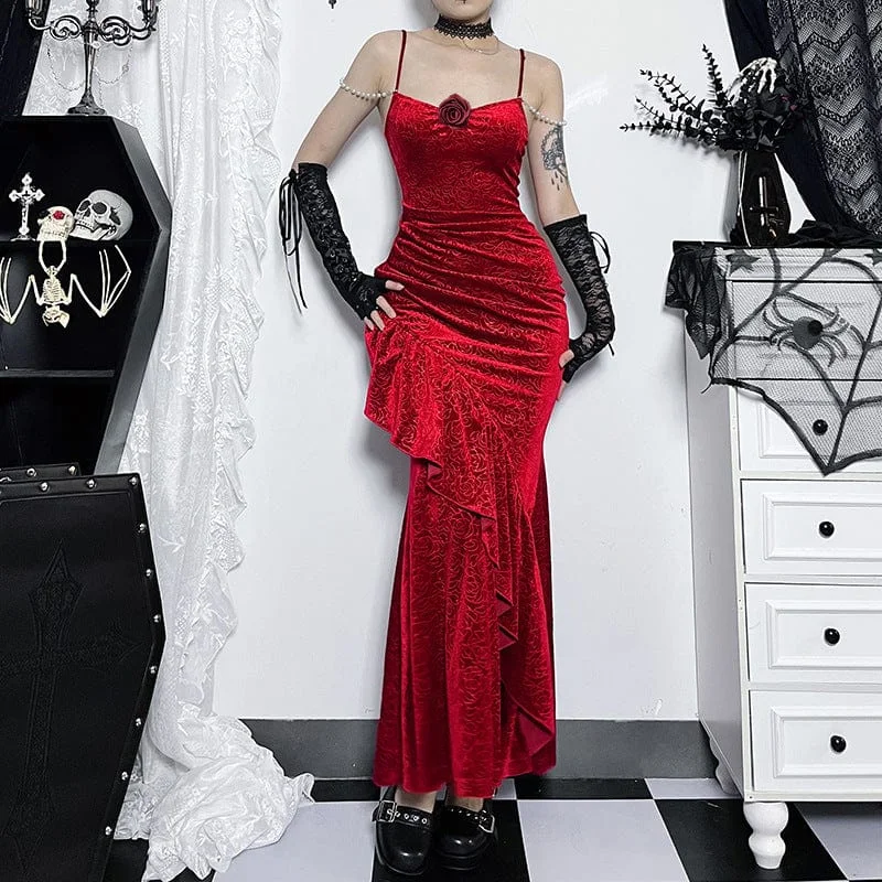 Women's Gothic Slim-fitted Fishtail Maxi Dress Fashionable High-Low Maxi Dress
