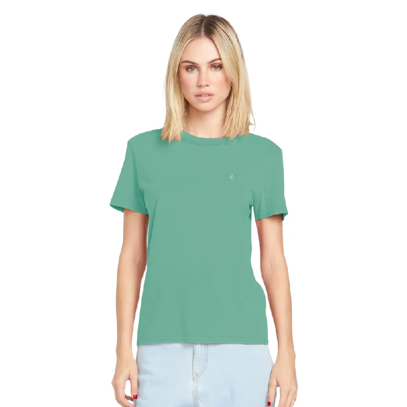 Womens Solid Stone EMB T-Shirt Sea Green