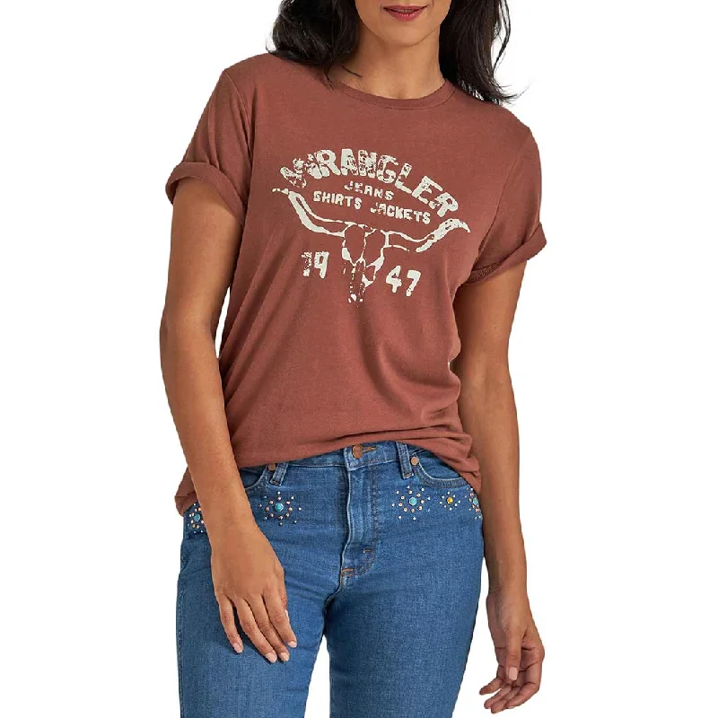 Wrangler Women's Western Graphic T-Shirt Spandex Blend Rayon Blend Denim Blend