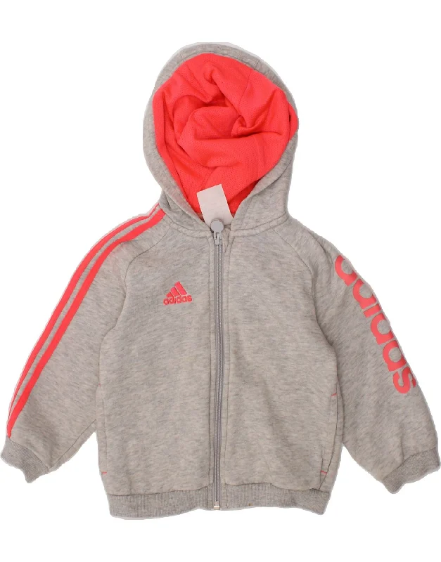 ADIDAS Baby Girls Graphic Zip Hoodie Sweater 12-18 Months Grey Cotton Hoodie with Hem Applique Textured Unique ADIDAS Baby Girls Graphic Zip Hoodie Sweater 12-18 Months Grey Cotton Hoodie with Hem Applique Textured Unique