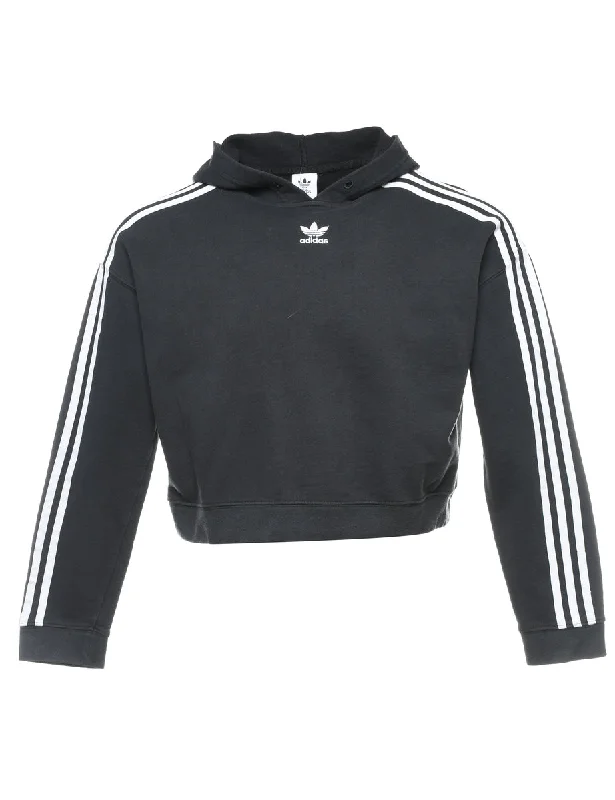 Adidas Cropped Black & White Hooded Sweatshirt - M Hoodie with Ribbed Cuffs Snug Fit Comfort Adidas Cropped Black & White Hooded Sweatshirt - M Hoodie with Ribbed Cuffs Snug Fit Comfort