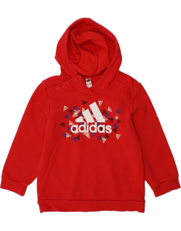 ADIDAS Girls Graphic Hoodie Jumper 3-4 Years Red Hoodie with Hem Raw Edge Edgy Unfinished ADIDAS Girls Graphic Hoodie Jumper 3-4 Years Red Hoodie with Hem Raw Edge Edgy Unfinished