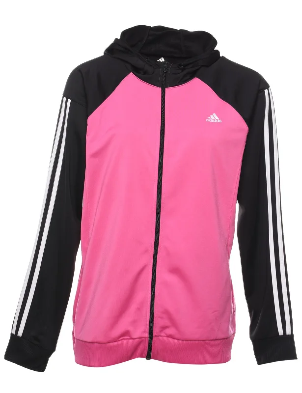 Adidas Hooded Black & Pink Track Top - XXL