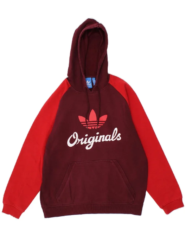 ADIDAS Mens Graphic Hoodie Jumper Medium Maroon Colourblock Cotton