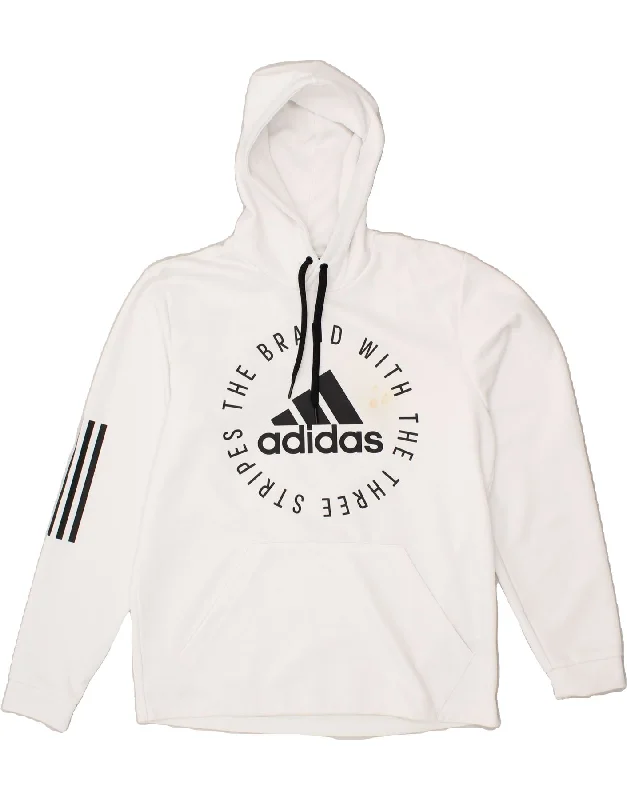 ADIDAS Mens Graphic Hoodie Jumper Medium White Polyester Graphic Hoodie Design Print