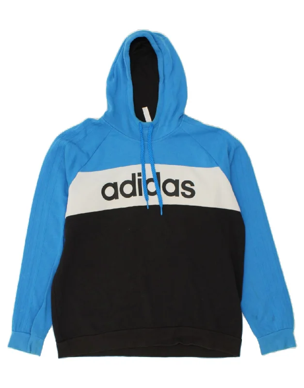 ADIDAS Mens Graphic Hoodie Jumper XL Blue Colourblock Cotton