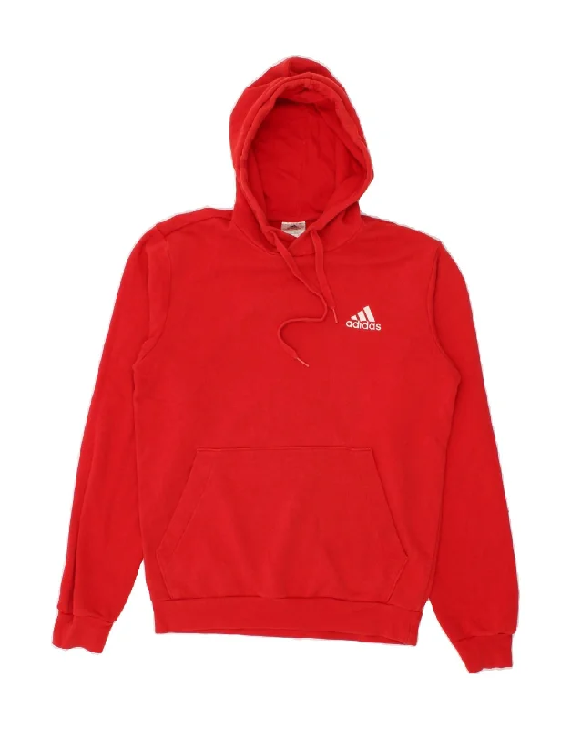 ADIDAS Mens Hoodie Jumper Small Red Cotton Hoodie with Cuffed Sleeves Snug Secure
