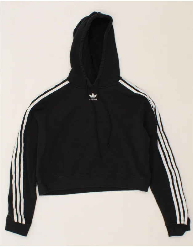 ADIDAS Womens Crop Hoodie Jumper UK 6 XS Black Cotton