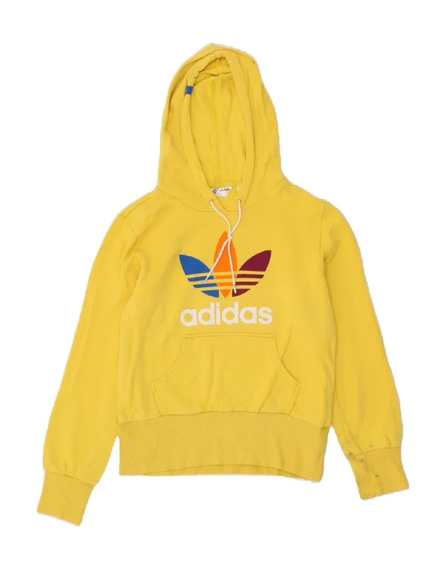 ADIDAS Womens Graphic Hoodie Jumper EU 40 Medium Yellow Cotton