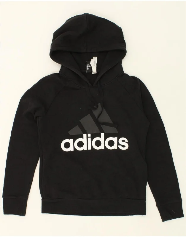 ADIDAS Womens Graphic Hoodie Jumper UK 10 Small Black