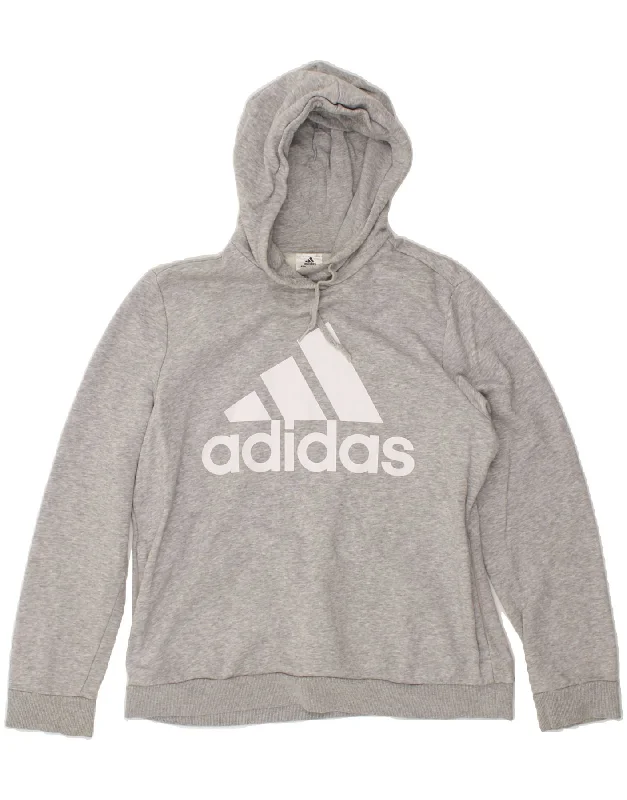 ADIDAS Womens Graphic Hoodie Jumper UK 18 XL Grey Cotton