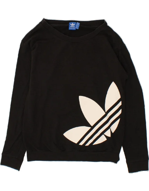 ADIDAS Womens Graphic Sweatshirt Jumper UK 10 Small  Black Cotton Hoodie with Distressed Vintage Worn