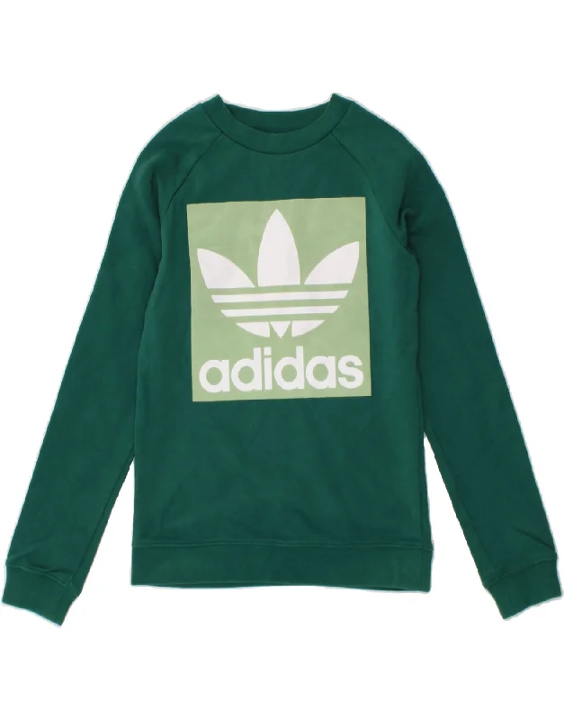 ADIDAS Womens Graphic Sweatshirt Jumper UK 4 XS Green Cotton