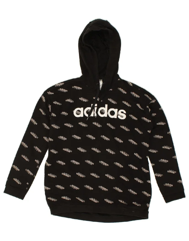 ADIDAS Womens Oversized Graphic Hoodie Jumper UK 8/10 Small Black Cotton