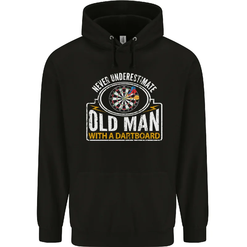 An Old Man With a Dart Board Funny Player Mens 80% Cotton Hoodie