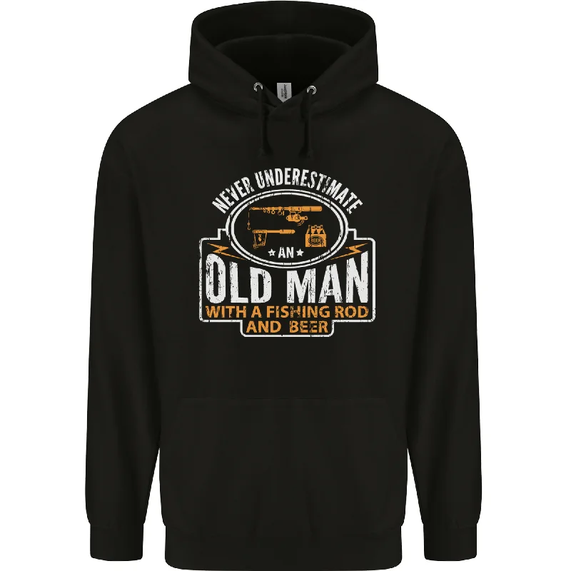 An Old Man With a Fishing Rod & Beer Funny Mens 80% Cotton Hoodie