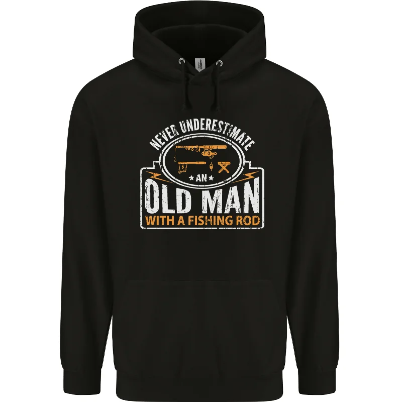 An Old Man With a Fishing Rod Fisherman Mens 80% Cotton Hoodie