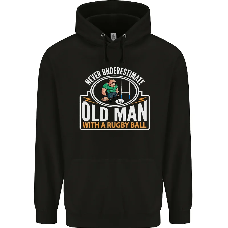 An Old Man With a Rugby Ball Player Funny Mens 80% Cotton Hoodie