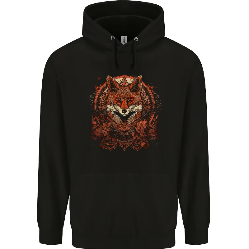 An Ornate Polygon Fantasy Fox Mens 80% Cotton Hoodie Hoodie with Hem Frayed Vintage Worn An Ornate Polygon Fantasy Fox Mens 80% Cotton Hoodie Hoodie with Hem Frayed Vintage Worn