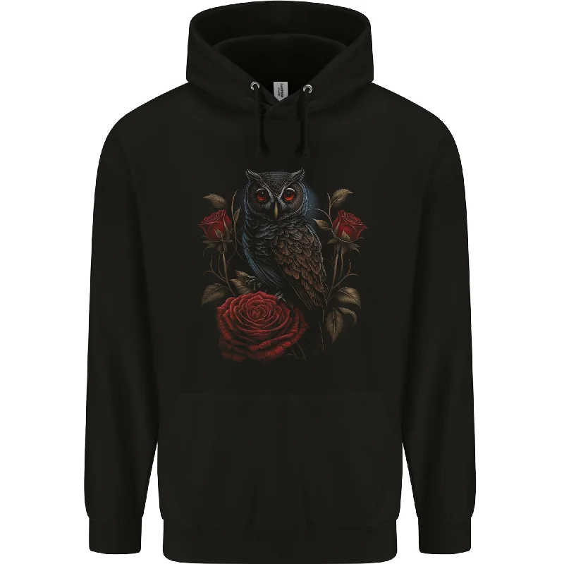 An Owl with Roses Birds Flowers Mens 80% Cotton Hoodie Hoodie with Front Slit Layering Stylish An Owl with Roses Birds Flowers Mens 80% Cotton Hoodie Hoodie with Front Slit Layering Stylish
