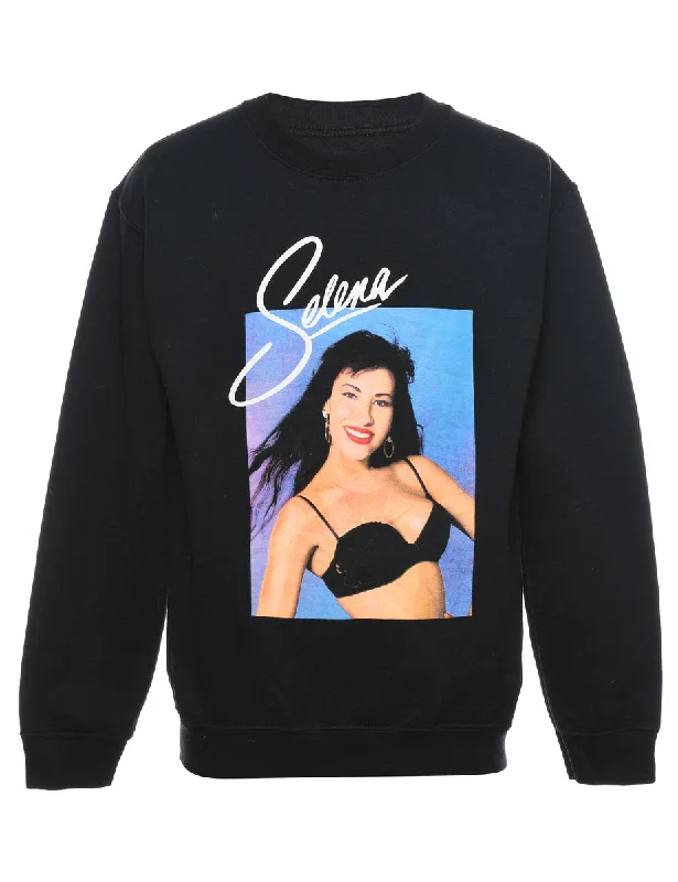 Black & Blue Selene Printed Sweatshirt - S Hoodie with High-Low Hem Asymmetrical Trendy Black & Blue Selene Printed Sweatshirt - S Hoodie with High-Low Hem Asymmetrical Trendy