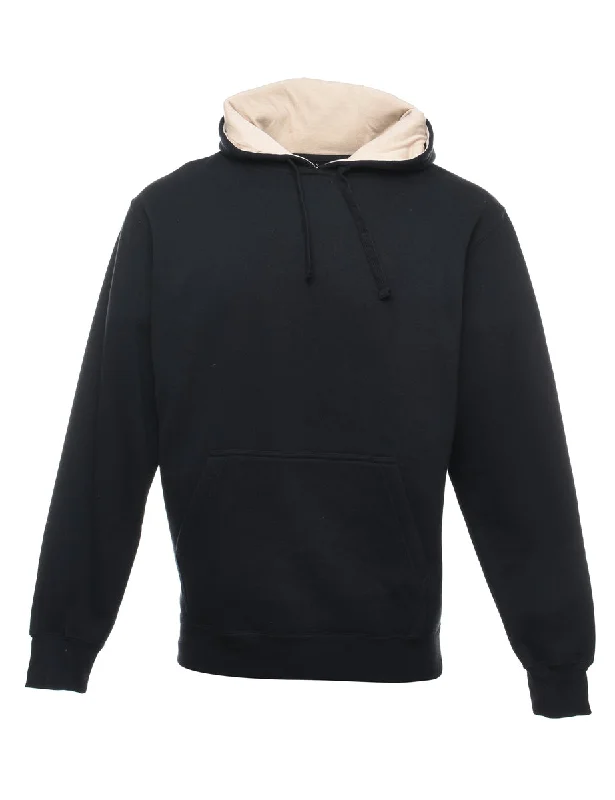 Black Hooded Sweatshirt - M Hoodie with Hem Fringe Bohemian Relaxed