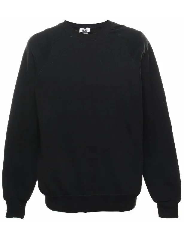 Black Plain Lee Sweatshirt - L Hoodie with Ribbed Cuffs Snug Fit Comfort