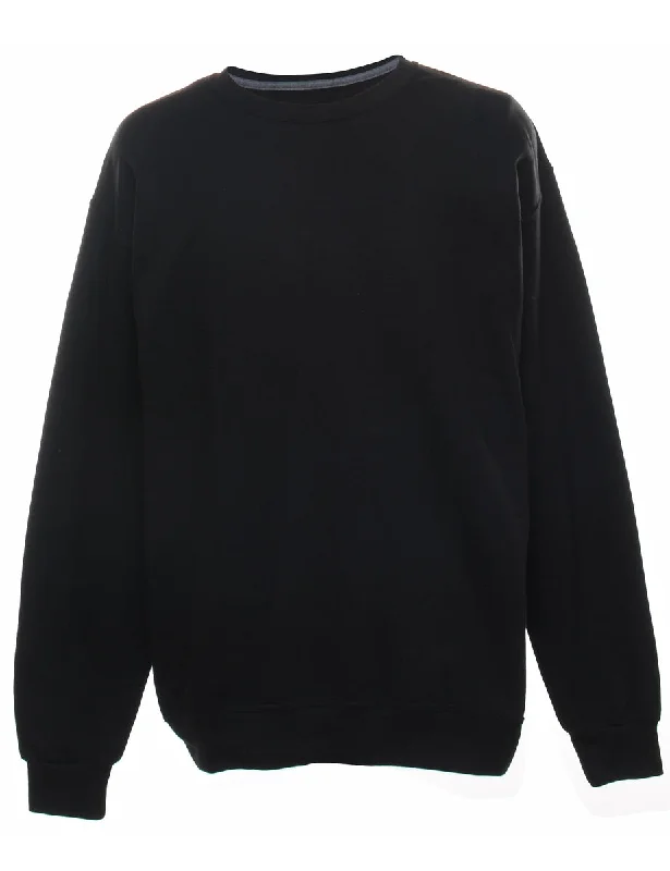 Black Plain Round Neck Sweatshirt - L Hoodie with Zipper Placket Modern Functional