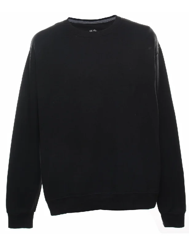 Black Plain Sweatshirt - L Hoodie Dress Longline Feminine