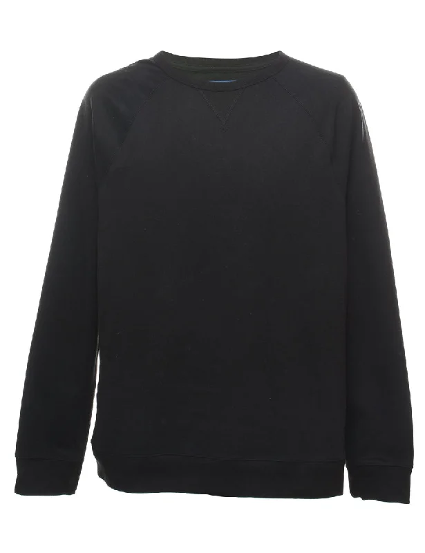 Black Plain Sweatshirt - L Hoodie with Puffed Sleeves Voluminous Trendy