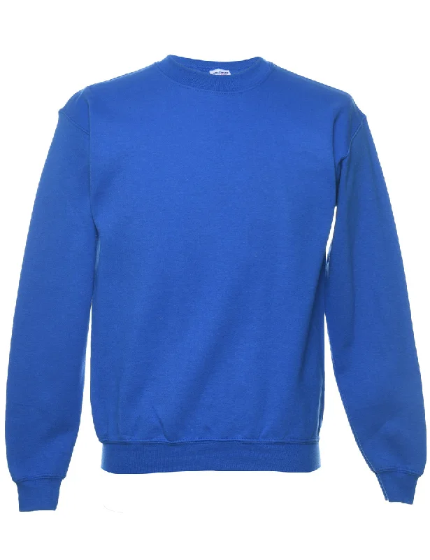 Blue Plain Sweatshirt - M Hoodie with High-Low Hem Asymmetrical Trendy