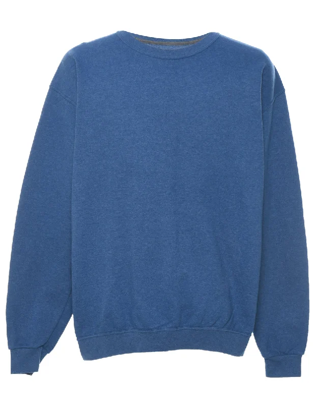 Blue Plain Sweatshirt - XL Hoodie with Hem Applique Textured Unique