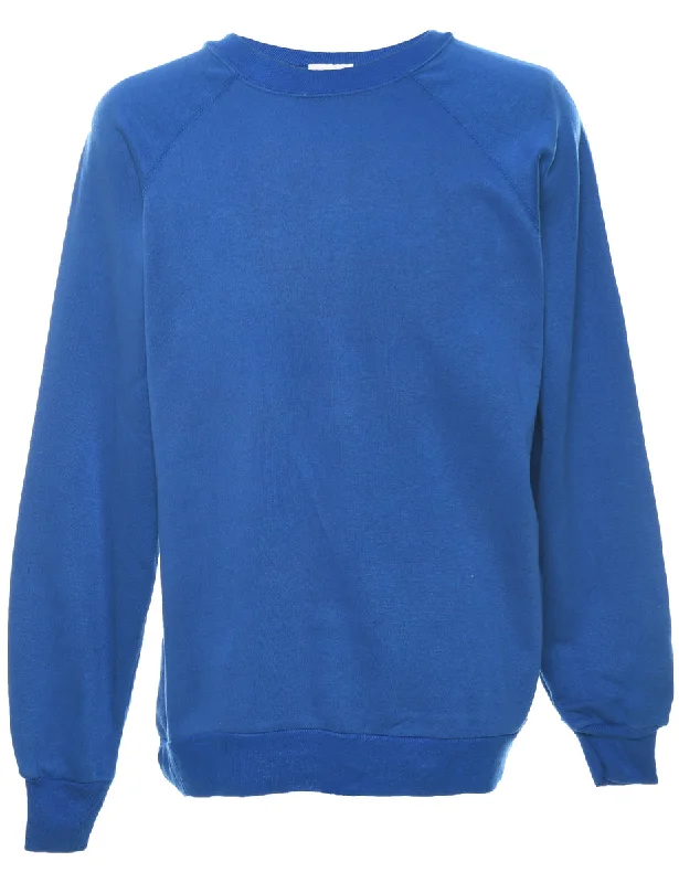 Blue Plain Sweatshirt - XL Hoodie with Hem Raw Edge Edgy Unfinished